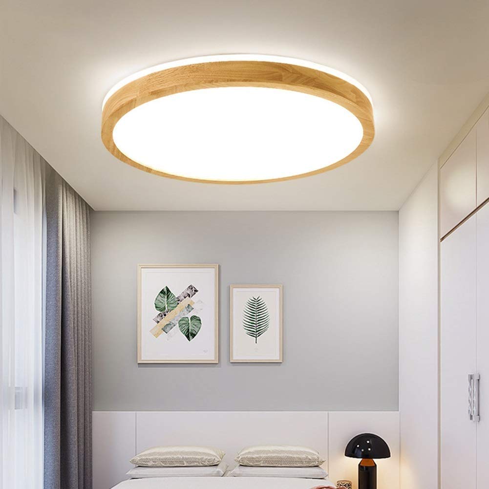Deckenleuchte Aus Massivem Holz, Deckenleuchte Aus Nordischer Eiche,Ultradünne 5.8cm Runde Deckenleuchte,360-Grad-Surround-Beleuchtun， Wohnzimmer-Schlafzimmer-LED-Deckenleuchte