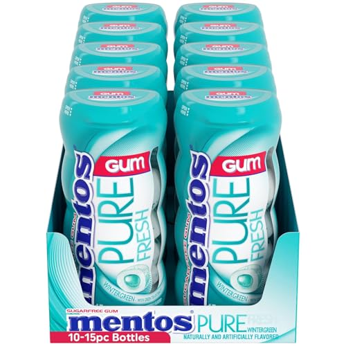 Image of Mentos Sugar Free Gum with Xylitol, Wintergreen, 15 Piece Bottle (10 Pack)