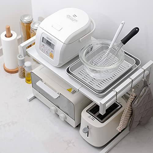 RELOVE Extensible Support Micro Onde en Métal, Hauteur Réglable, Étagère de Rangement pour Cuisine, Titulaire d'épice avec 3 Crochets, Charge maximale 25 kg (42cm (40-65cm) (42cm (40-65cm) blanc) – vue 8