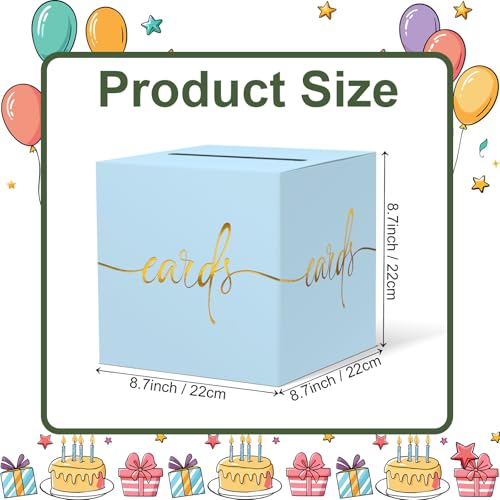 Image of 2 Pack Light Blue Card Box with Gold Foil Design, Paperboard 8.7 inch Card Box for Birthday Wedding Party Graduation Retirement Anniversary Valentine's Day & Baby Showers, Raffle or Money Box