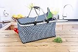  e-Best Einkaufskorb mit gepolsterten Tragegriffen, Picknickkorb, Einkaufstasche, Picknicktasche, Klappbox, Klappkorb, klappbar (Blau mit weißen Punkten)