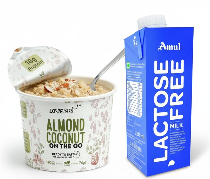 LoveArth Almond Coconut On The Go Overnight Oats, 24g High Protein, Amul Lactose-Free Milk, Ready in 3 Minutes, Clean Ingredients, 74g Cup Breakfast Cereal (Pack of 1)-image-32