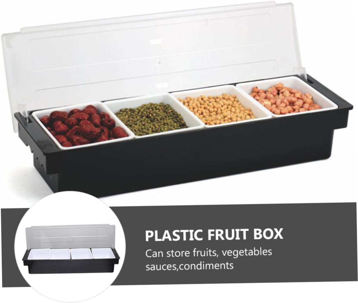 Plastic Fruit Storage Box with Lid, 4-compartment Food Preservation Container, Plastic Fruit Compartment Organizer for Refrigerator and Kitchen Use