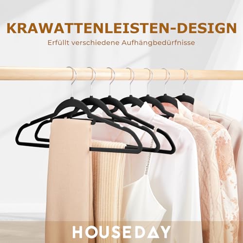 HOUSE DAY Kleiderbügel Samt, 20er Set, Premium Bügel, Kleiderbügel Platzsparend und rutschfest Samtbügel mit 360° drehbarer Haken für Hemden, Anzüge, Pullover, Hosen, Schwarz