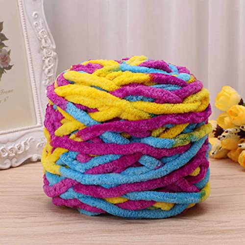 Image of Super Thick Fluffy Jumbo Polyester Baby Blanket Chenille Yarn for Knitting, Crochet & Home Decor Projects, Afghans, throw pillows, cushions & blankets -100 GMS - 6mm thickness - Colour -(Purple Yellow Ferozi)