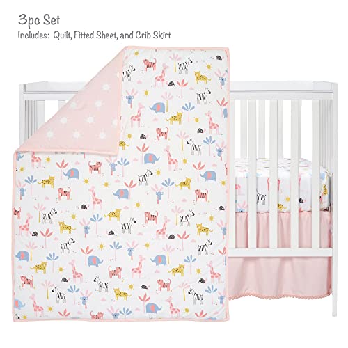 Image of Lambs & Ivy Snuggle Jungle Pastel Safari Cotton Jersey 3-Piece Crib Bedding Set