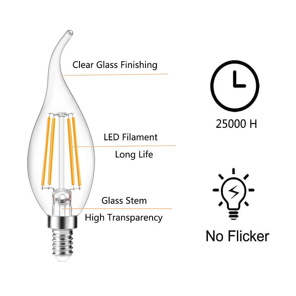 Ruihua E14 6W LED Filament Glühbirne Warmweiß 2700K (Entspricht 60W Halogenbirne) Nicht Dimmbar Kleine Vintage Energiesparlampe 600LM Edison Schraube C35 Kerzenbirnen,Packung mit 20