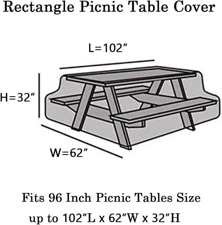 8 Foot Outdoor Picnic Table Cover Waterproof Heavy Duty 96 Inch Patio Picnic Table Bench Seat Cover Winter, Black