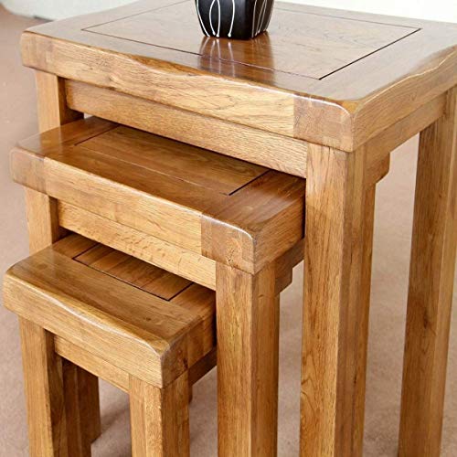 OAK Furniture Juego de 3 mesas Nido de Madera de Roble Estilo Retro para Mesa de café, Estilo rústico, Color sólido