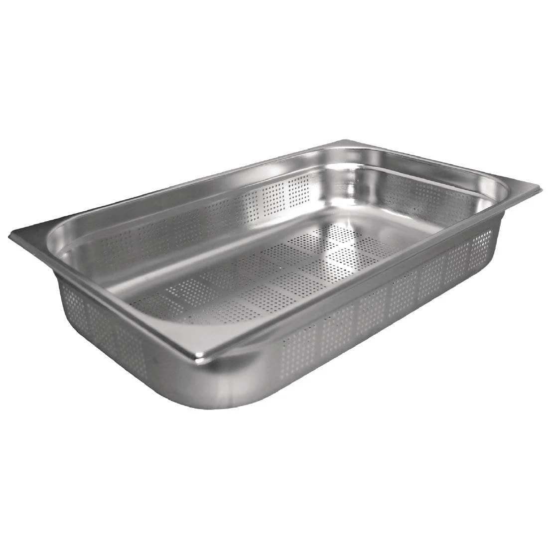 Vogue Perforierter Gastronorm-Behälter 1/1 aus Edelstahl 13,5L, Tiefe: 100mm, perforiert, ideal zum Abtropfen von Lebensmitteln - Für Kühlschrank & Ofen geeignet - Deckel separat erhältlich, K841