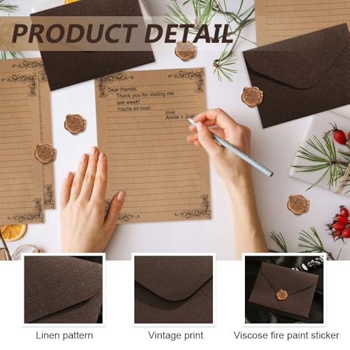 YZROHYI 10 Stück Schreiben Vintage Briefpapier Mit Umschlag,Briefumschläge Briefpapier Und Umschläge Set,Schreibpapier,Letter Paper And Envelope Set,Brief Set Büttenpapier mit 10 Wachssiegel-aufkleber
