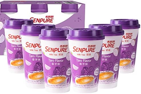 Senpure Instant Milk Tea Kit with Taro Milk Tea Powder DIY Sugar Pack Coconut Jelly Serve Cold or Hot Drinks (Taro Flavor 6 Pack)