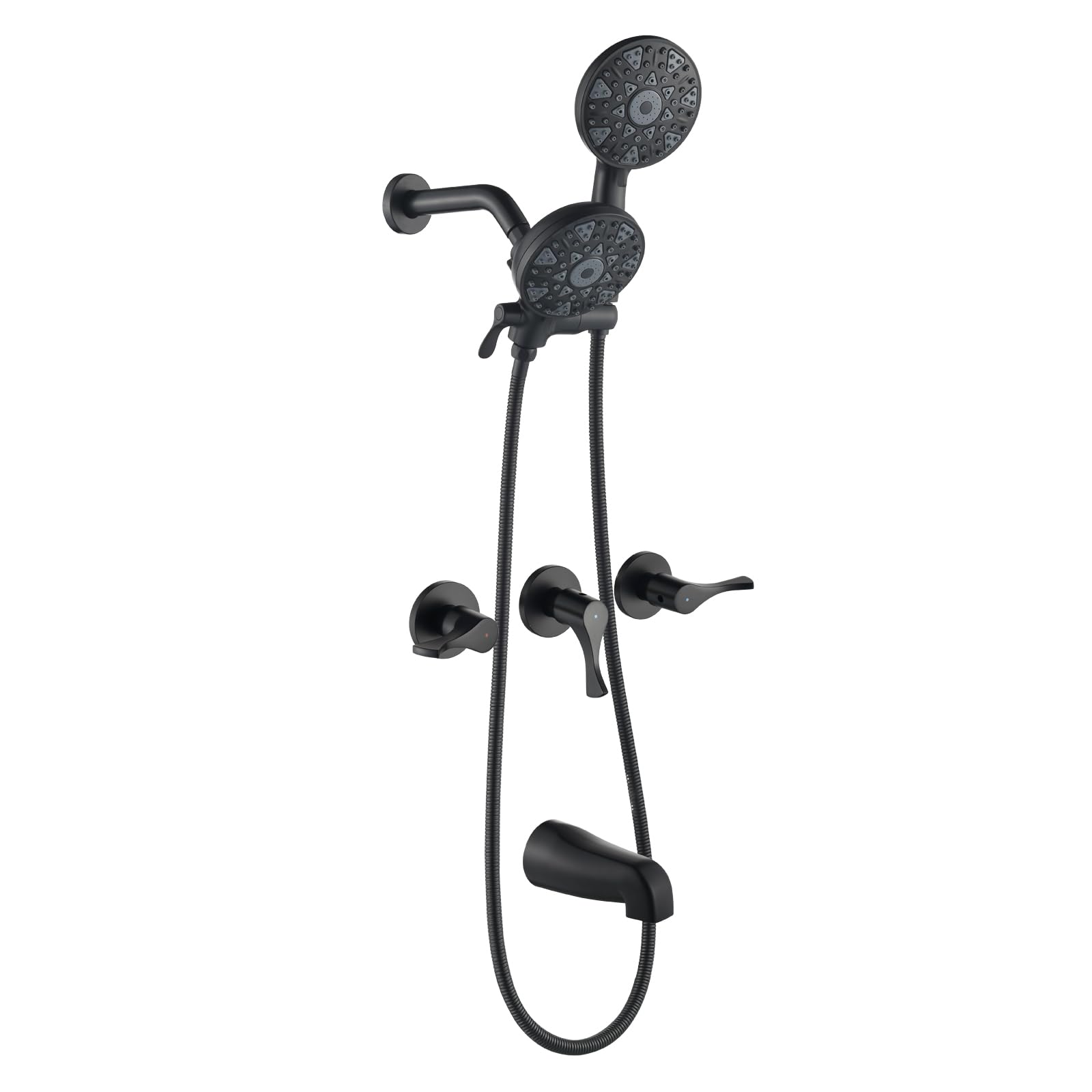 3 Handle Shower Faucet Set with Tub Spout Bathtub Shower Faucet Combo Set Shower System Complete Tub and Shower Trim Kit Matte Black Wall Mounted