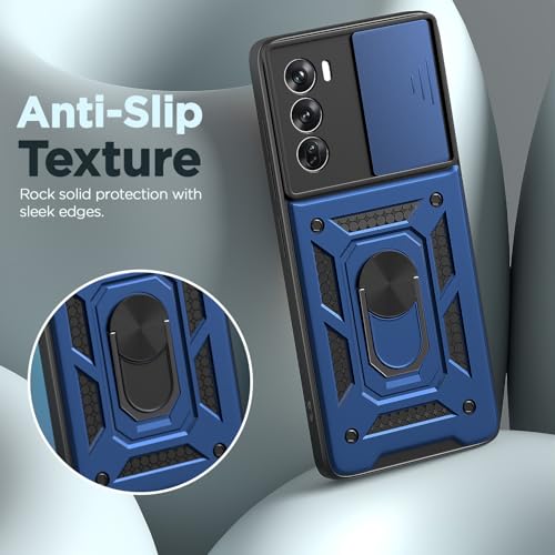 Image of Pikkme D10 Tough Armor Bumper Case | 360 Protection Case | Sliding Camera Shield Cover & Ring Holder Stand Back Cover for Oppo Reno 12 Pro 5G (Blue)