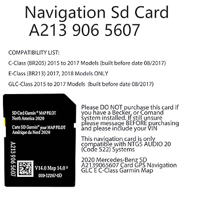 Navigation SD Card Map Compatible with Mercedes Garm./Pilot, C-Class E-Class GLC.Version 14.0 (MAP 14.0) ONLY BE Used in The Audio 20 (Code 522) NTG Sync USA/Can/Mex