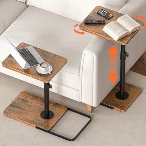 Dataroad Selead Tv Trays Set of 2 for Couch - 360°Swivel Height Adjustable, Larger Metal and Wooden Base to Prevent Slipping,TV Tray C Shaped End Table Food Snack Trays for Eating Sofa Bed Bathroom