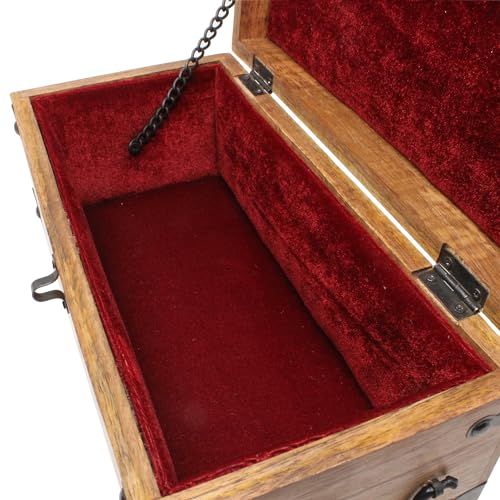Nautical Cove Wooden Treasure Chest Flat Top Lid with Padded Velvet Liner, Pirate Decor, Antique Iron Lock & Skeleton Keys (Medium 12 x 6 x 5.5) – Decorative Wooden Box & Keepsake Box - Thumbnail 5