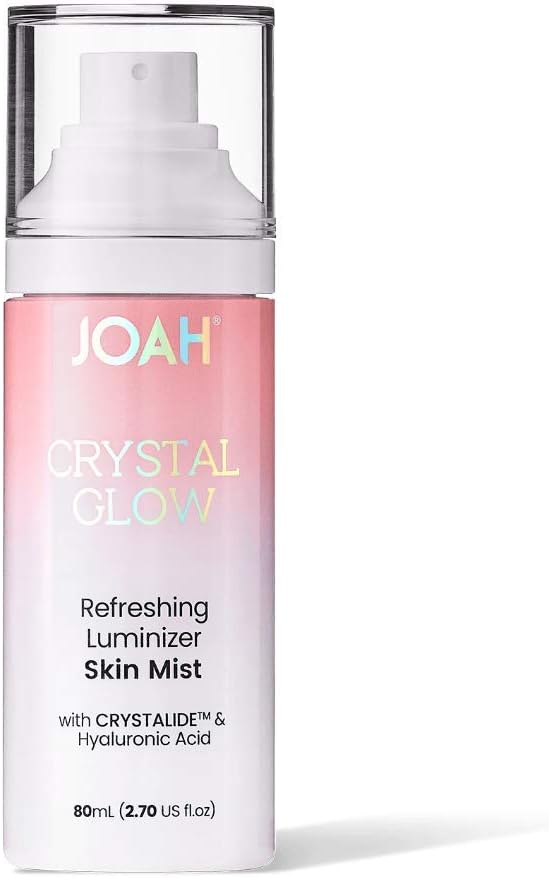 JOAH Face Mist Crystal Glow Refreshing Facial Spray Luminizer with Hyaluronic Acid, Hibiscus Extract and, Peptides, Prep Refresh & Set Makeup, Korean Skin Care, 2.7 Oz