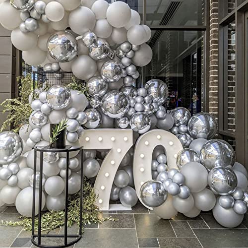 Momohoo 130Pcs Silver Balloons Different Size, 5 10 12 18 Inch Metallic Silver Balloons Garland Kit Chrome Latex Balloons For Weddings, Anniversary, Celebration Party Decoration. #TOP4
