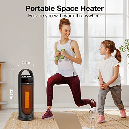 22” Tower Space Heater, 1500W/900W Ceramic Quiet Room Heater With Remote Control, Oscillation, Thermostat, Overheat & Tip-Over Protection, Digital Rotating Heater For Room Home Office #TOP5