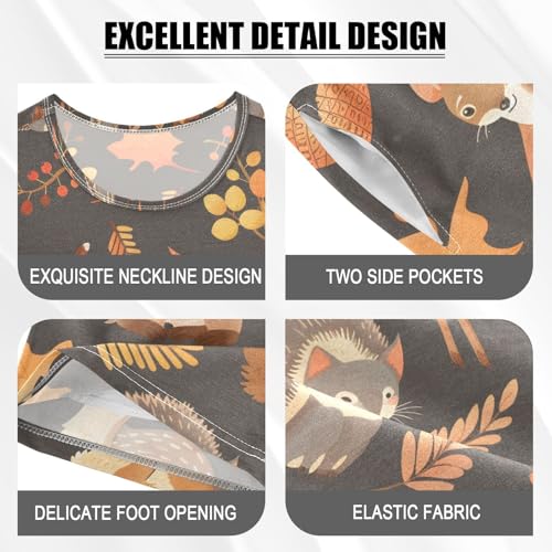 ALAZA Deer Fox Hedgehog Squirrel Mushroom Pajamas Short Sleeve 2 Piece Sleepwear Top and Bottom Pajama Set Unisex4