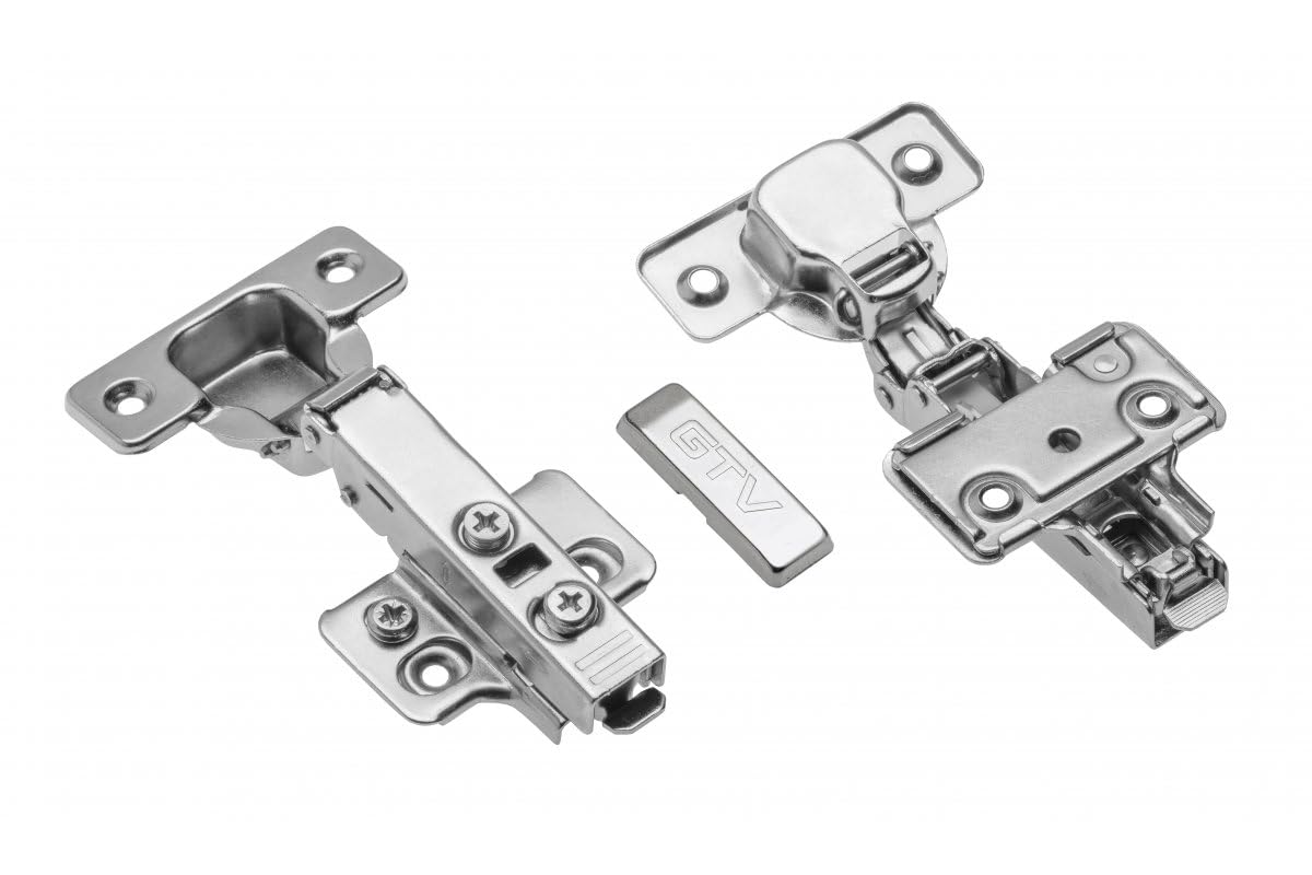 Gtv Silver Solid Plus Concealed Hinge With Soft-Close Damping, 3D Adjustment And Clip-On Technology, For Present Stop, Pot Diameter 35 Mm, Includes Mounting Plate Cover Cap