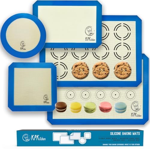 Silicone Baking Mat Set of 5-2 Half Sheets (Macaron & Cookie Circle On Mat) + 1 Quarter + 1 Round & 1 Square Size Silicone Baking Sheet - Nonstick & Easy to Clean - 100% Silicone Mats for Baking - Thumbnail 2