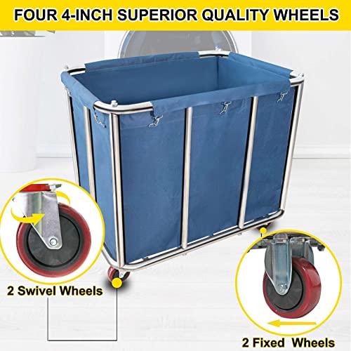 Graywlof Commercial Laundry Cart With Wheels,11.35 Bushel Large Laundry Cart,Heavy Duty Stainless Steel Commercial Laundry Hampers Laundry Basket With Waterproof Lining,260 Lbs Load #TOP5
