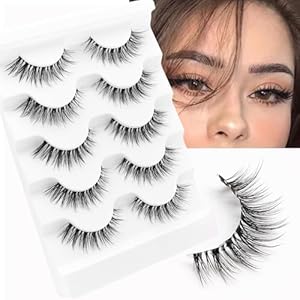 Veleasha Lashes Wispy False Eyelashes 100% Handmade Eyelashes Natural Look Fake Lashes Lightweight Lashes with Soft Clear Band 5 Pairs Pack (G2)
