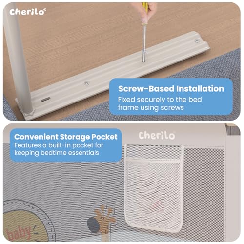 Image of Cherilo Bed Railing for Baby Safety - Foldable & Height Adjustable Railing for Safety, 180cm x 73cm Side Protector, Collapsible Baby Bed Protector Side Walls - Grey (Pack of 1)