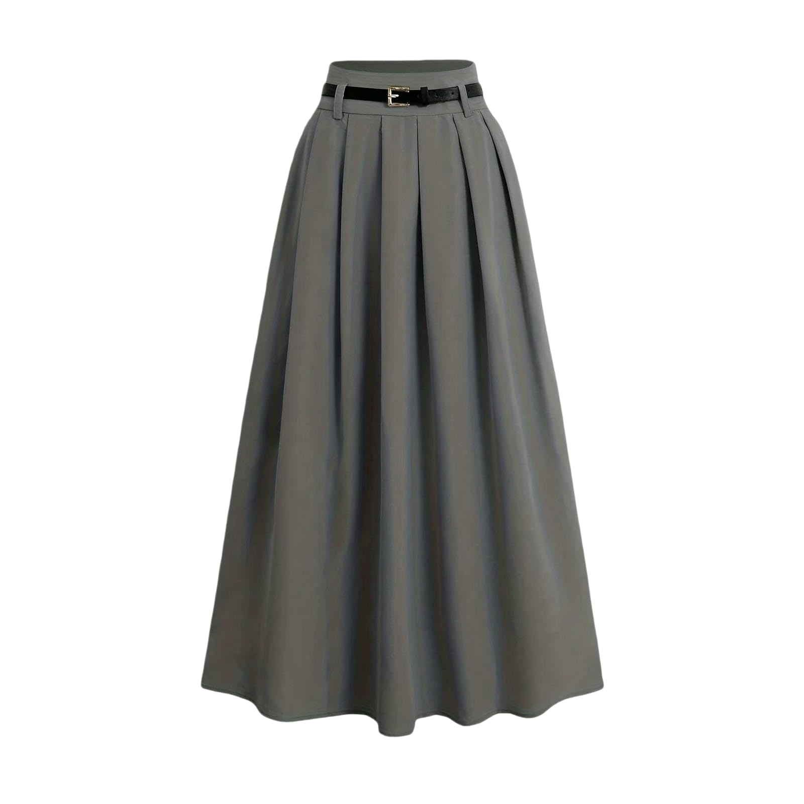 Gonna Lunga Donne Cintura Vita Alta Piegata Una Linea Tessuto Strappato Hem Ufficio Casual Usura Quotidiana Mezzo Vitello Lungo Fondo-Gray-l