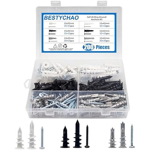 BESTYCHAO 200 PCS Drywall Anchors Kit Cover