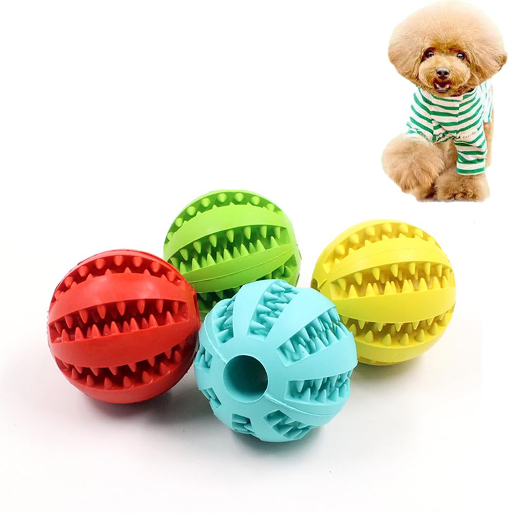 Roysmart 4 bolas de juguete para perros, pelotas robustas para perros, con función de cuidado dental, juguete resistente a mordeduras, goma natural, para perros pequeños (5 cm)
