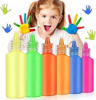 AOMIG Kids Washable Finger Paints, 6 Pack 22ml Squeeze Paint for Children DIY, Fluorescent Colors Safe Non-toxic Poster Paints Set with Brush, Finger Painting Kit for Boys Girls Early Learning Gifts