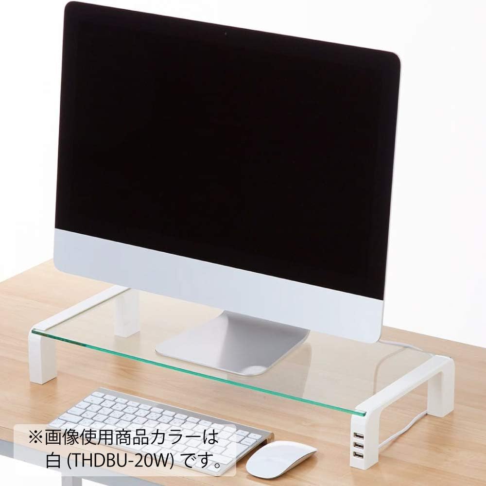 キングジム(Kingjim) King Jim THDBU-20K Desk Stand, Desk Board with USB Hub, Glass Top Plate, Black