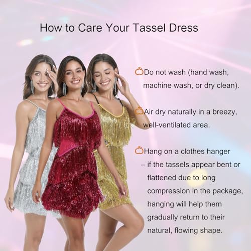 Image of Women Flapper Dresses 1920s V Neck Beaded Fringed Great Gatsby Club & Night Out Dresses