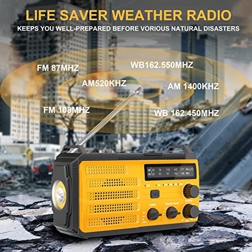 【2023 Newest】8000Mah Emergency Hand Crank Radio,Amfm Noaa Weather Alert Radio,Survival Solar Powered Radio With Super Bright Flashlight,Sos Alarm,Phone Charger,Compass For Hurricane,Outdoor Emergency #TOP2