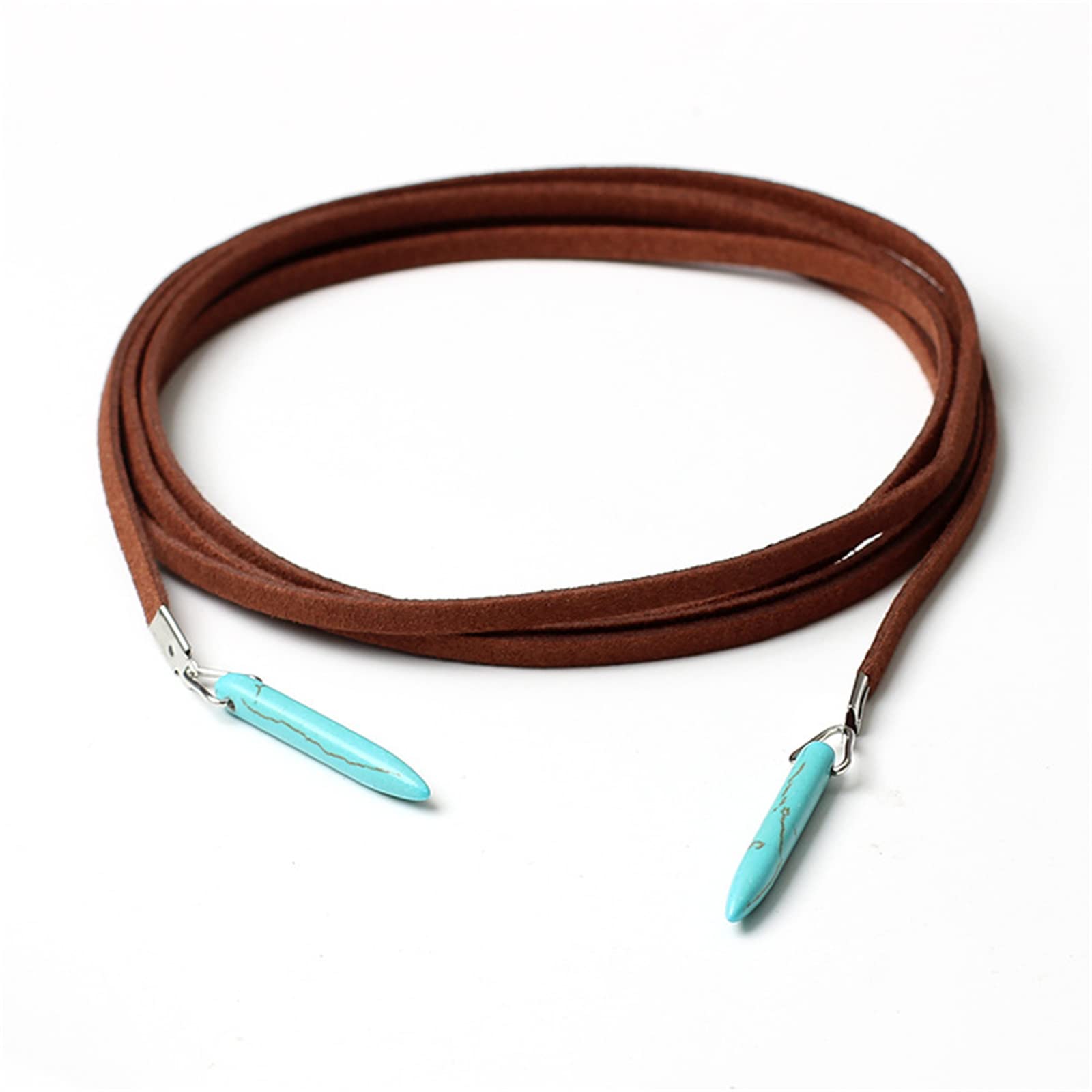 KHZen Turquoise Leather Necklace 2 Strand Choker With Turquoise Charm Jewelry Natural Blue Stone Lariat Wrap