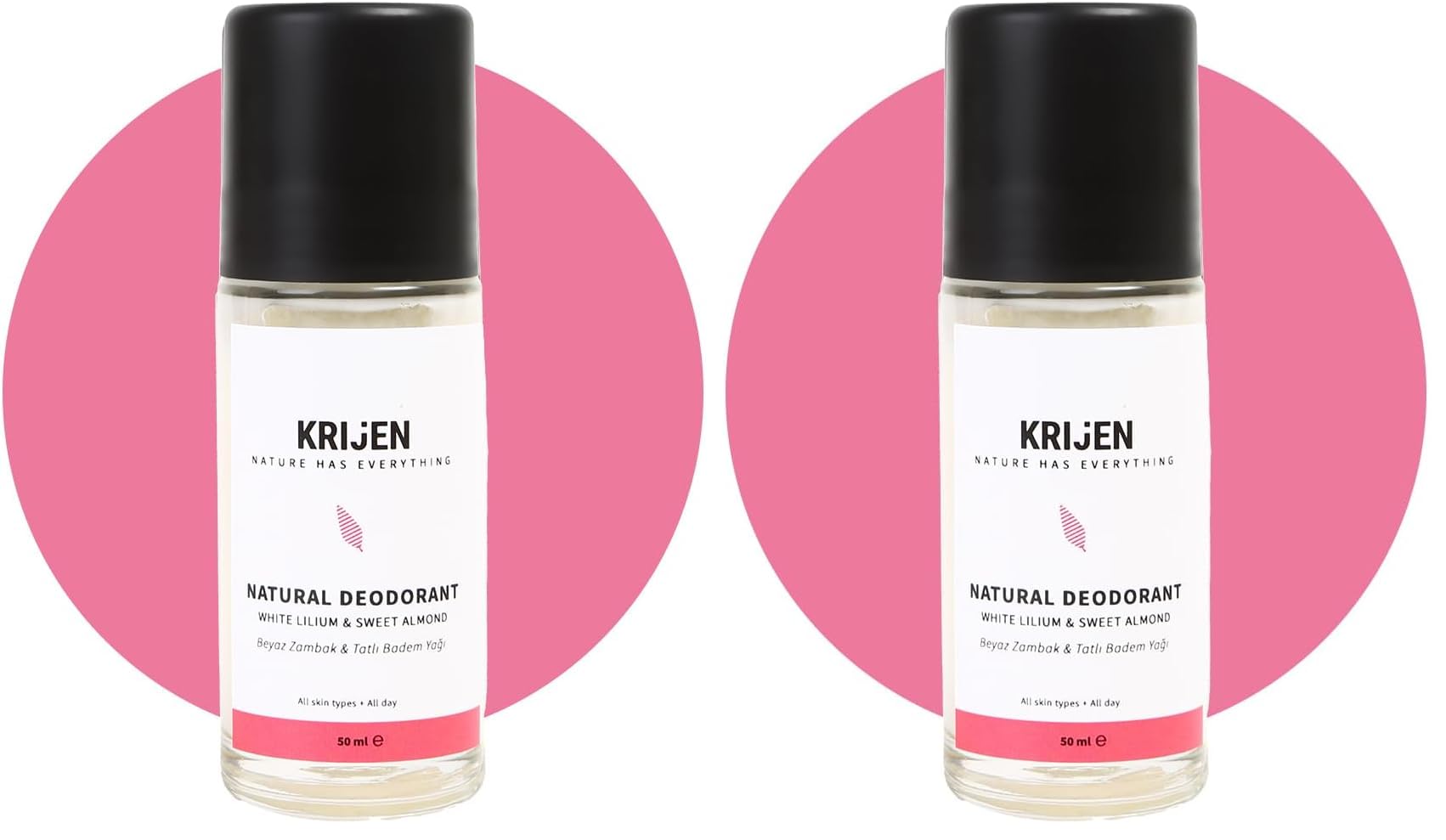 Beyaz Zambak & Tatlı Badem Roll-On Deodorant 50 Ml - Bitkisel Ter Kokusu Önleyici (2 paketi)