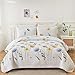 Dinjoy Floral Quilt Set Queen 3 Pieces Blue & Yellow Quilts Bedding Set Bohemian Bedspread Bed Cover Lightweight Spring Summer Beds Coverlet for All Season(96