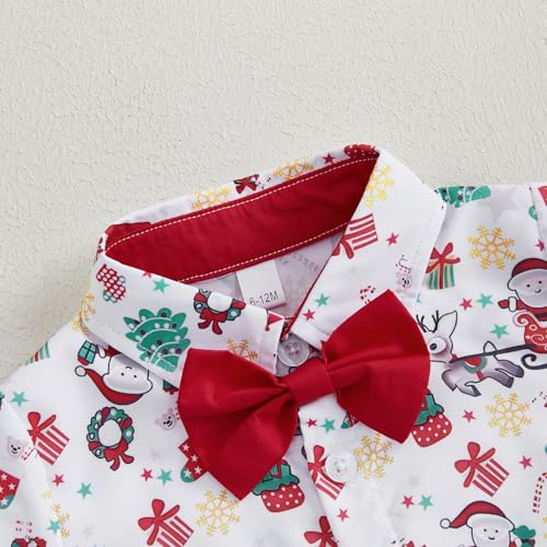 Toddler Baby Boy Christmas Outfit Button Up Short Sleeve Bowtie Shirt and Shorts Set Gentleman Outfits Suit4