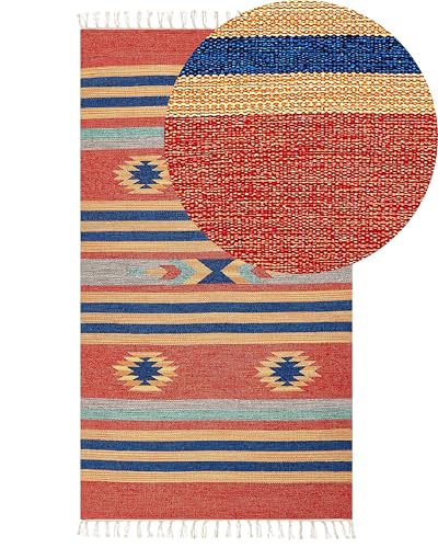 Image of Beliani Rug Multicolour Cotton 80 x 150 cm Kilim Handwoven Reversible