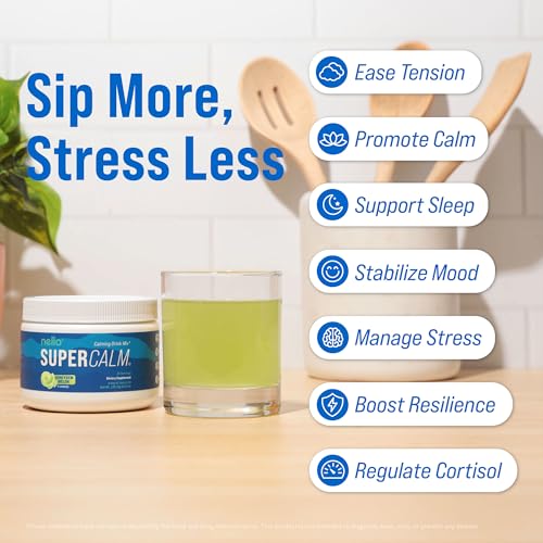Image of Nello Supercalm Powdered Drink Mix Tub, Cortisol Reducer* and Sleep Aid Supplement, L Theanine, Ksm-66 Ashwagandha, Magnesium Glycinate, Vitamin D 3, No Sugar, Non GMO, 30 Ct, Honeydew Melon