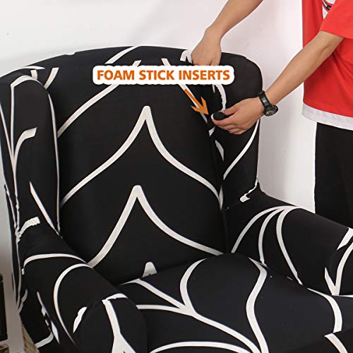 Guli Wingback Chair Cover 2-Piece, Wing Chair Covers Armchair Chair Slipcovers Spandex Sofa Cover Furniture Protector Machine Washable Removable For Living Room,Bedroom,Hotel(Black Line) #TOP2