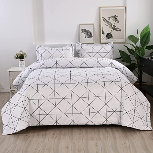 SDY 3 Pieces King Size White Black Reversible Checkered Fork Comforter Set, Lightweight Microfiber Bedding Comforter