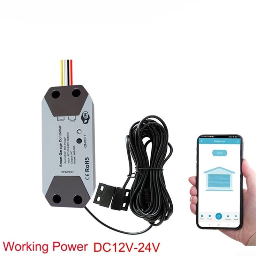 Abridor de garaje inteligente WiFi para TUYA 12-24V con sensor magnético para monitoreo remoto e integración de voz a través de Smartphone