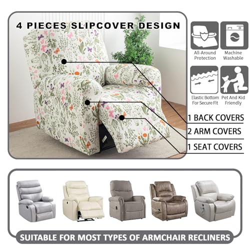 Funda para protector de muebles reclinables elástica y estampada de 4 piezas 7