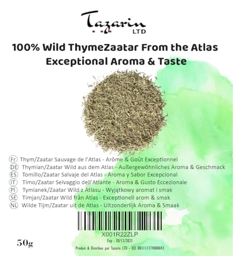 50g Wilder Atlas-Thymian/Zaatar – außergewöhnliches Aroma und Geschmack – 100% Natürlich, Rein und Keine Zusatzstoffe