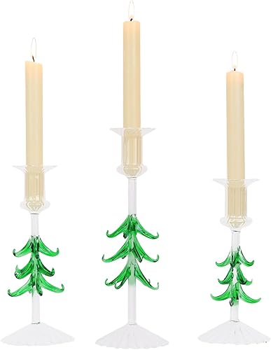 NEEDOMO Decoraciones de Navidad para interiores, juego de 3 candelabros de cristal para árbol de Navidad para decoración del hogar, portavelas