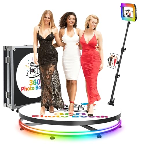 360 Photo Booth Machine with Flight Case Free Custom Logo Square Fill Light Lasts 4-6 Hours 31.6/80cm Portable Automatic Slow Motion 360 Spin Camera Booth for Party Weddings Events